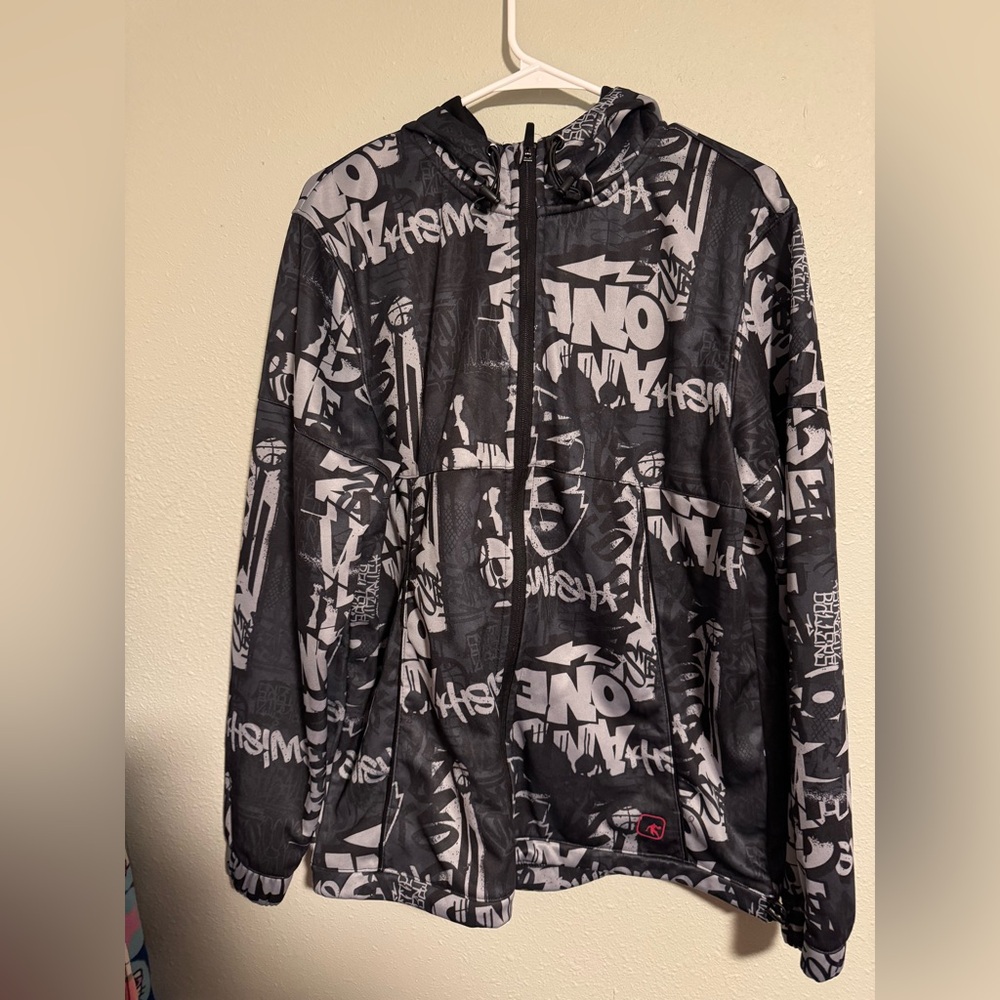 AND1 Men's Zip Front Black & White Graffiti Hoodie Size Medium